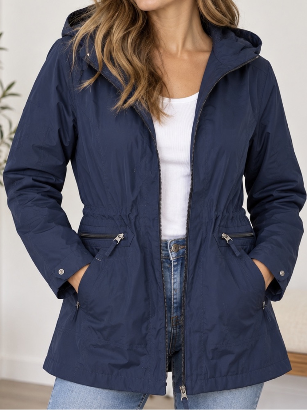 Natural Reflections Navy Hooded Lightweight Jacket Women’s Large NWT